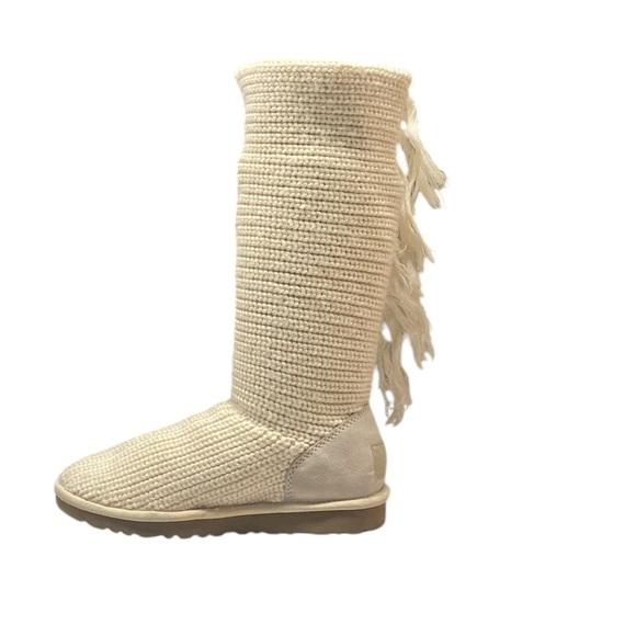UGG Women’s Classic Cardy Boot Size 6 Cabincore Knit Wool Insole Fringe Snow Ski - Picture 4 of 9
